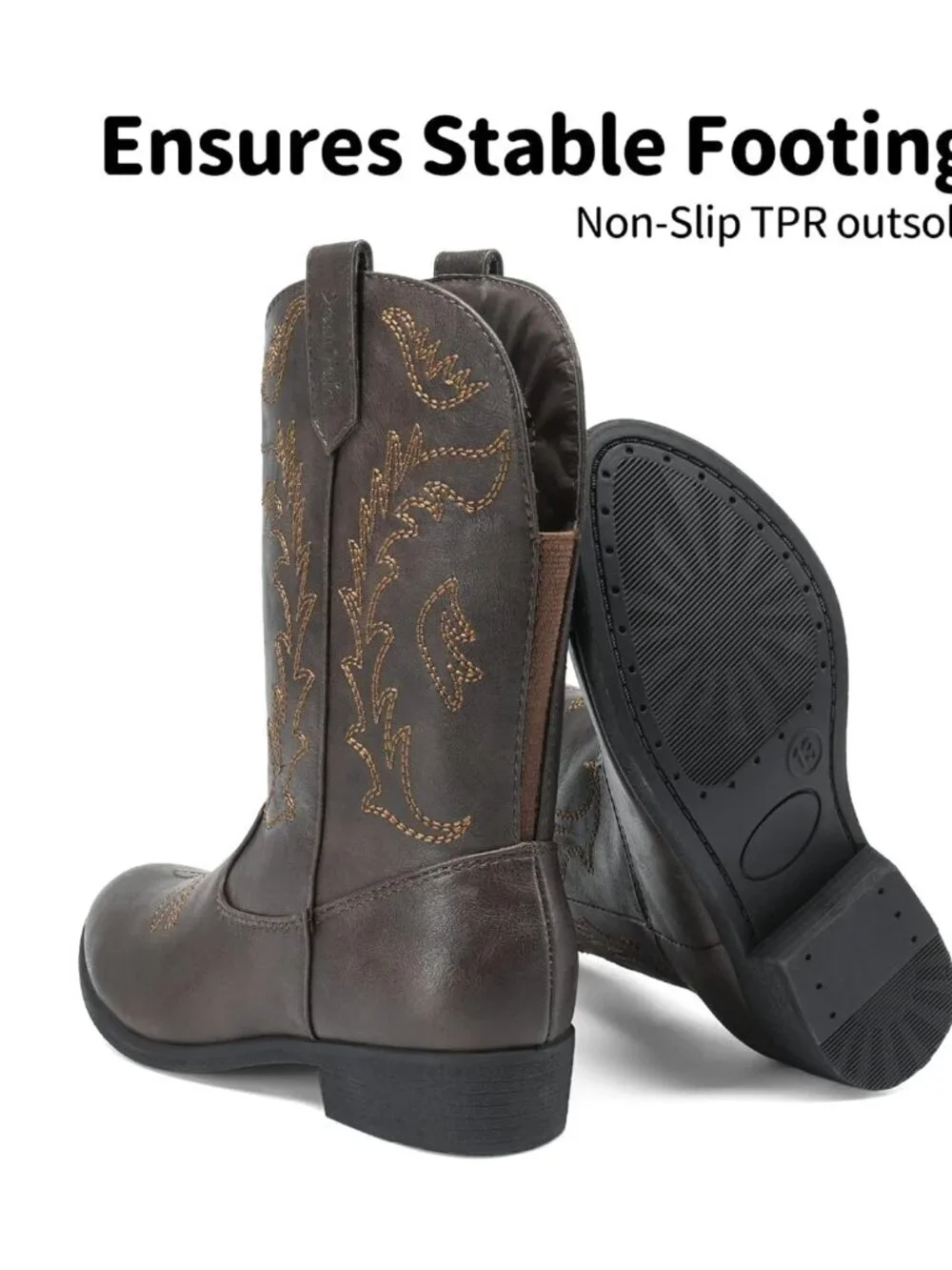 Dream Pairs Girls Brown Embroidered Cowgirl Stylish Girls Mid Calf Shoes